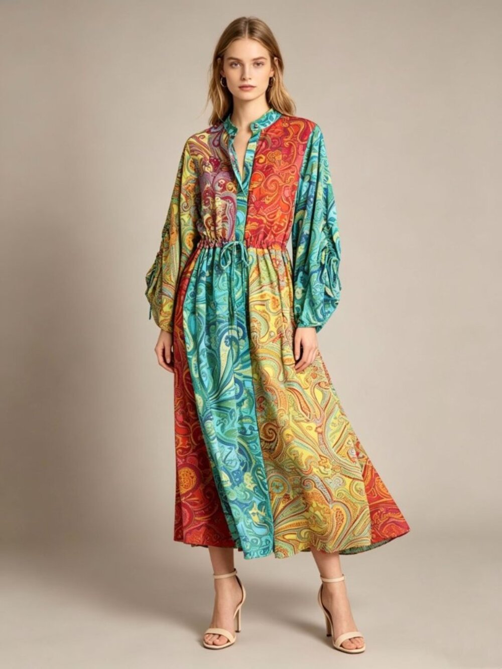 $ 690 NWT Alemais Ceto Spliced Printed Silk-blend Midi Dress Multicoloured Sz 0